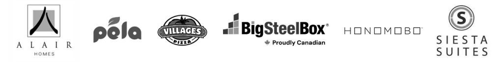 Trusted Commercial Clients in Kelowna: Siesta Suites, Alair Homes, BigSteelBox, and Honomobo logos.